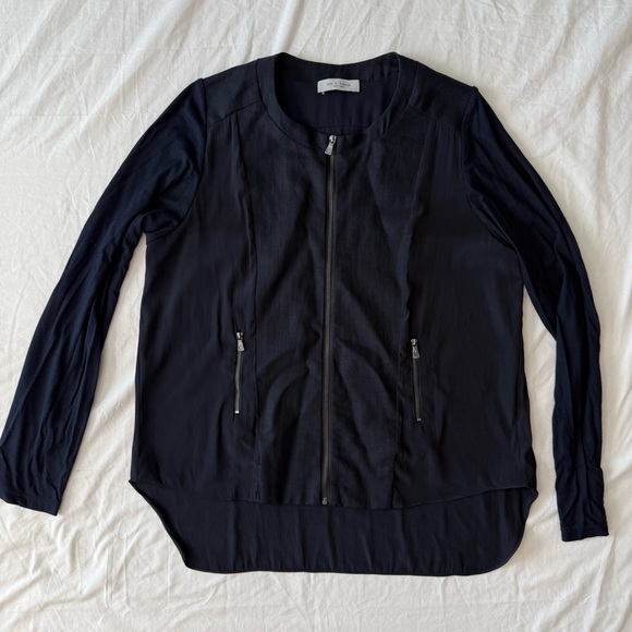 Lola & Sophie Jackets & Blazers - Lola & Sophie Navy Zip Front Long Sleeve Jacket Top Size Large L contemporary